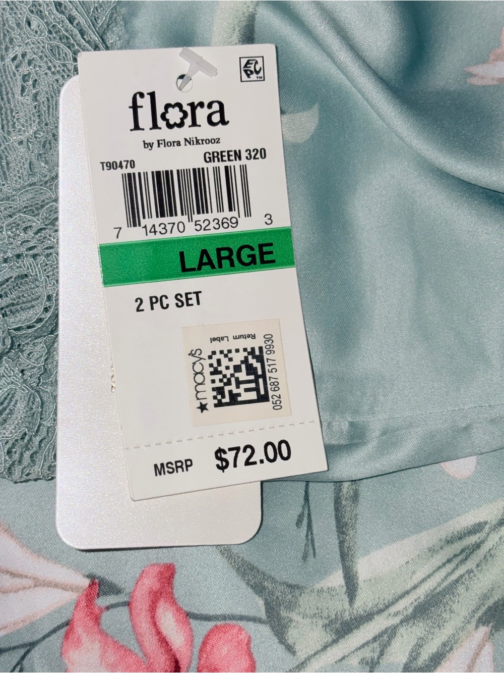 NWT Flora by Flora Nikrooz Floral Satin Wrap Robe Lace Trim Large - Picture 6 of 9